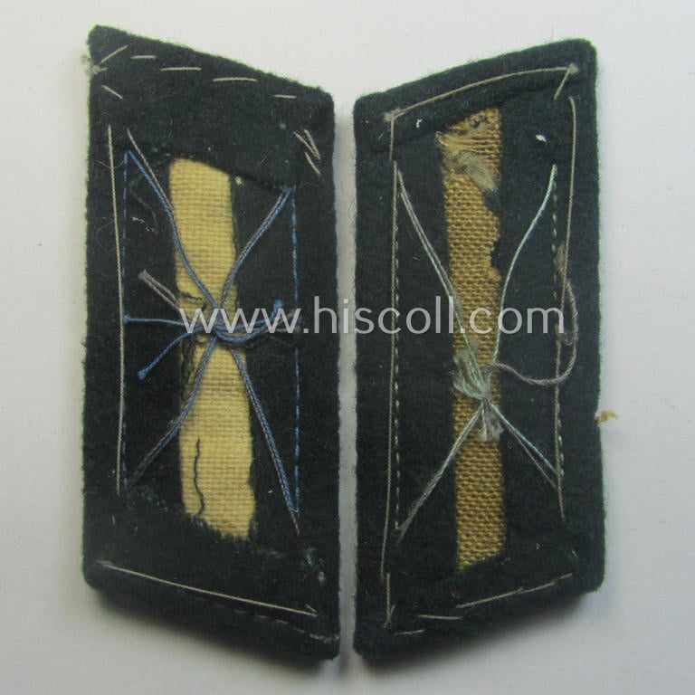 Fully matching pair of pre- (ie. early-war-) period WH (Heeres) 'M36' (ie. 'M40'-) type collar-patches (ie. 'Einheitskragenspiegel') as piped in the darker-blue-coloured branchcolour as intended for usage by a: 'Soldat der Sanitäts-Trpn.'