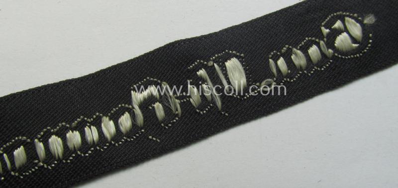 Attractive - and truly scarcely encountered! - example of the HJ/BDM- ('Hitlerjugend' ie. 'Bund Deutscher Mädel'-) cuff-title (ie. 'Ärmelstreifen') entitled: 'Gau Ost-Hannover' being an example as executed in the neat 'BeVo'-weave pattern