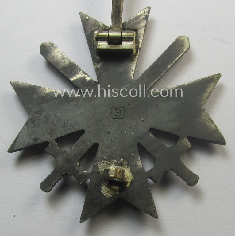 'Kriegsverdienstkreuz 1. Klasse mit Schw.' being a maker- (ie. '3'-) marked (and/or 'Feinzink'-based) specimen by the maker: (ie. 'Hersteller') 'Wilh. Deumer' that comes stored in its original, simplified 'KvK'-etui