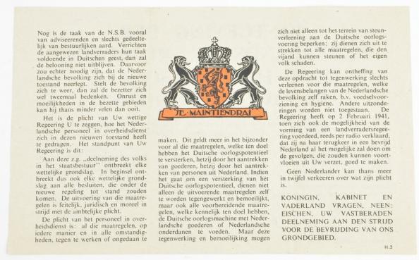 Droppingsflyer from the Dutch Goverment