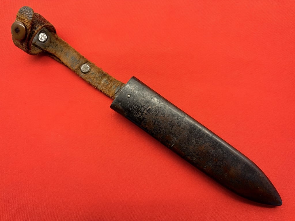 WW2 GERMAN HITLER YOUTH KNIFE RZM STAMPED M7/60 FOR RARE MAKER GUSTAV L. KOLLER NACHFOLGER WITH THE UNSTIPPLED HJ EMBLEMED DIAMOND