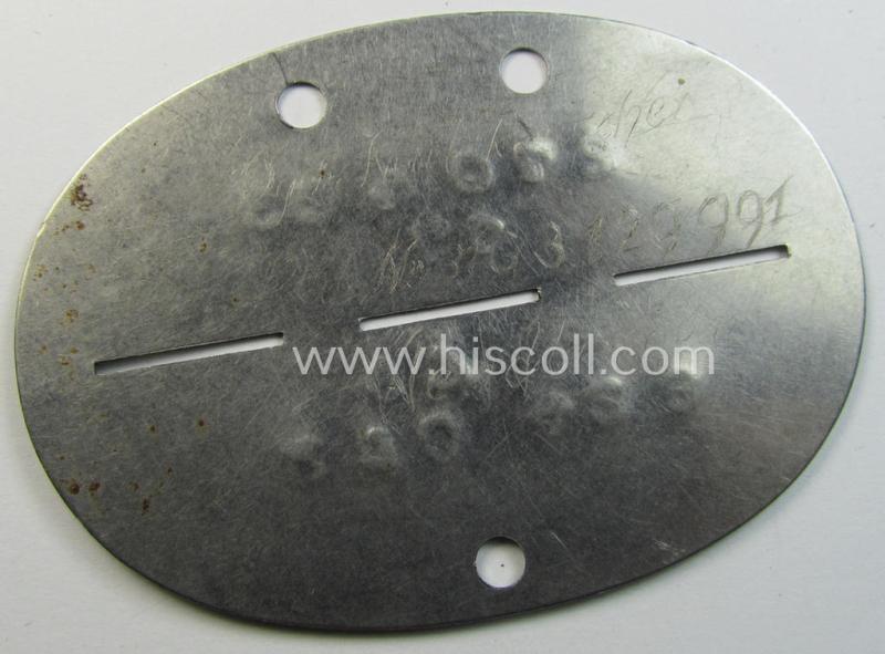 Superb - rarely found and stainless-steel-based! - WH (LW) ie. 'Fallschirmjäger'-related ID-disc, bearing the 'coded'-unit- ie. 'MOB'-designation: '210423' (and as such belonging to a soldier who served within the: '3./Sturm-Rgt.')