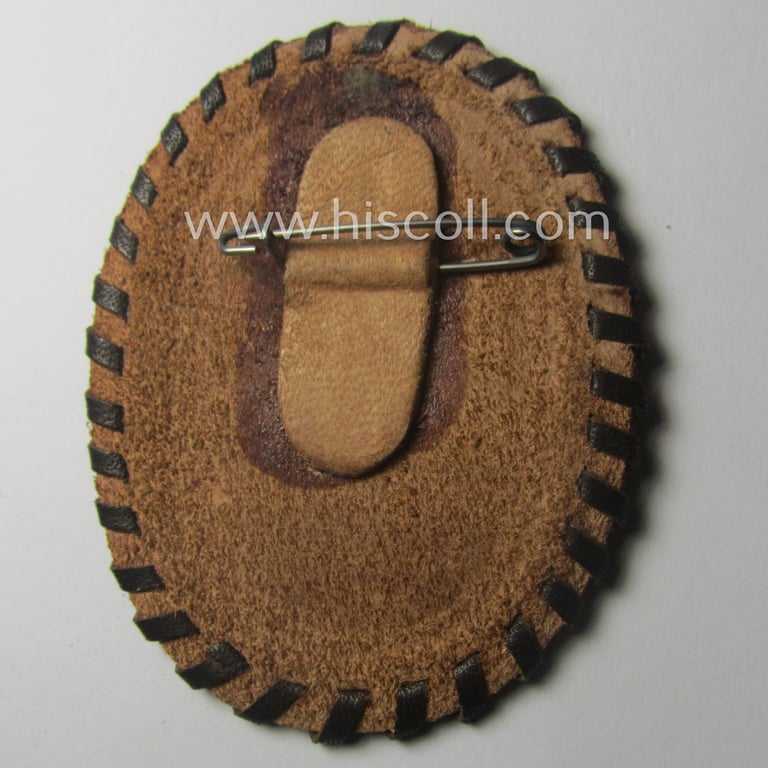 Commemorative - unusually leather-based! - N.S.D.A.P.-related 'tinnie' being a non-maker-marked example depicting a detailed 'Reichsadler'-device coupled with the text: 'Gautag Hessen-Nassau - Darmstadt 1935'