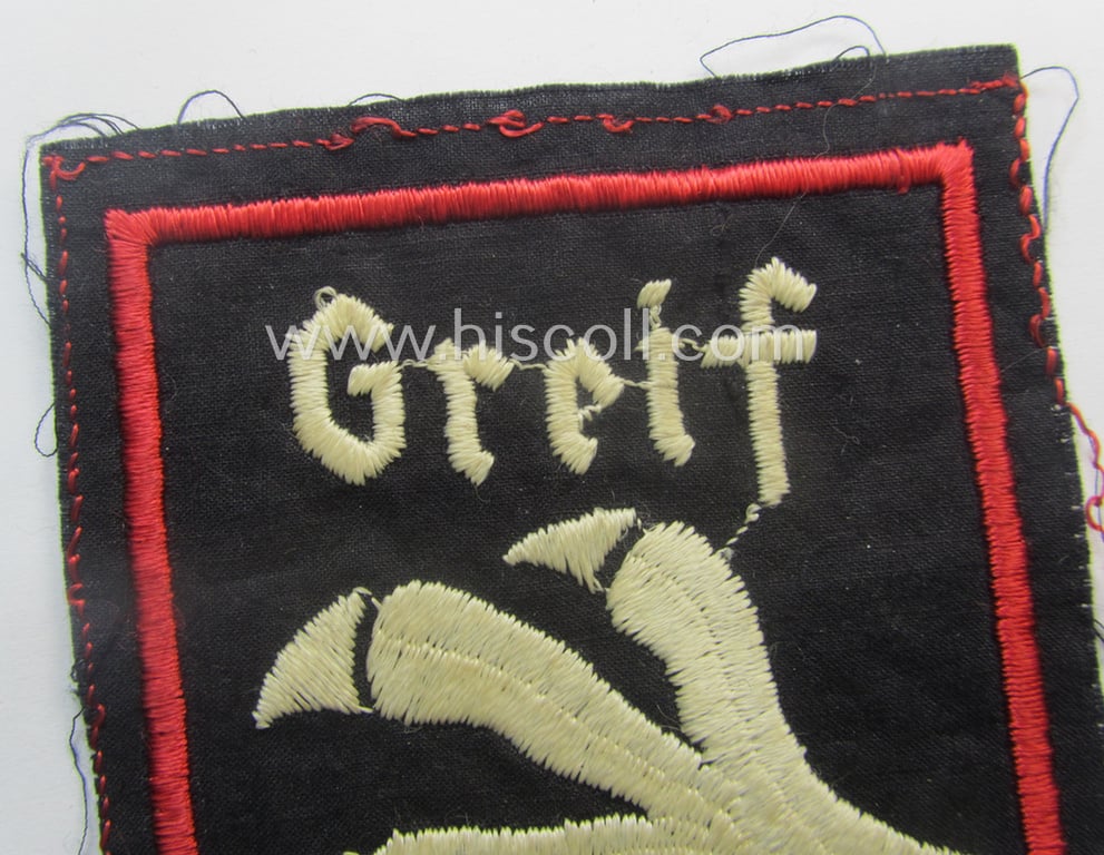 Attractive - and actually never before encountered! - period sports'-shirt-patch (ie. 'Abzeichen für das Sporthemd') depicting the: "Greif"-'Traditions-Abzeichen' (being intended for staff of the: 'Infanterie-Division 122' "Greif")