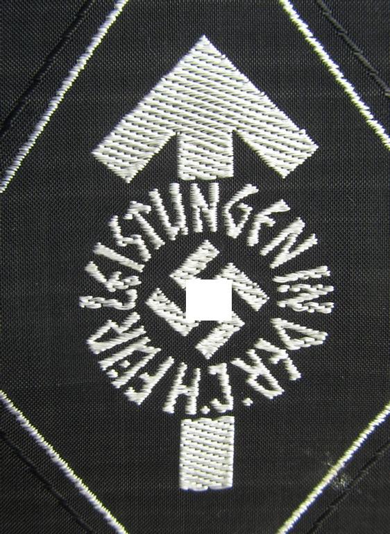HJ/BDM- (ie. 'Hitlerjugend'/'Bund Deutscher Mädel'-) so-called: 'Leistungsabzeichen in Silber' (or: silver-class youth sports'-badge) being a cloth-version as executed in the neat: 'BeVo'-weave pattern that still retains its period 'RzM'-e...