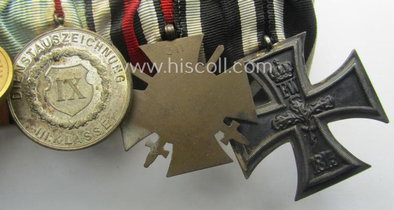 5-pieced, WWI- (ie. TR-) period medal-bar (ie. 'Ordenspange') & accomp. 'Feld-/Bandspange' resp. depicting a WWI-period: 'EKII.Kl.', a: FKK 1914-18', a: 'Bayr. TD'-medal, a: Czech 'Anschluss'-medal and a: 'LS-Ez. der 2.Stf.'
