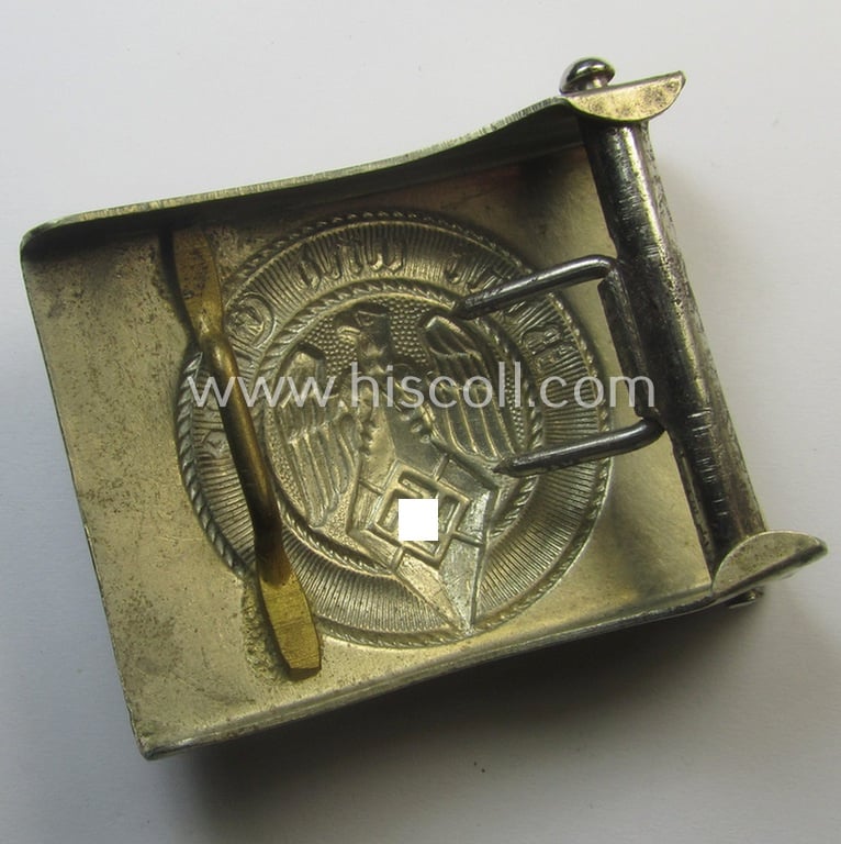 HJ (ie. 'Hitlerjugend') nickle-chrome-based belt-buckle being a neatly maker- (ie. 'RzM 50'-) marked specimen