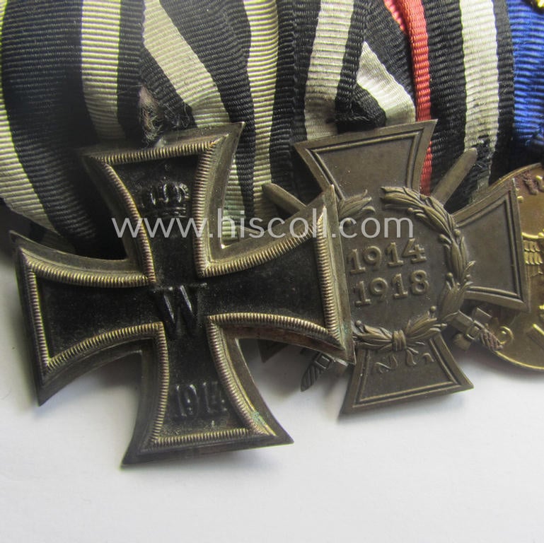 Superb, 5-pieced WWI- (ie. TR-) period, WH (Luftwaffe) medal-bar (ie. 'Ordenspange') resp. depicting an: 'EKII.Kl.', an: 'FKK 14-18 m. Schw.', a: WH (LW) 'DA 3. Stf.', a: WH (LW) 'DA 1. Stf.' and a Finish WWI-commemorative medal