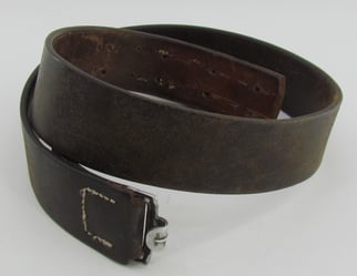 Early Wehrmacht leather equipment belt with aluminum hook...