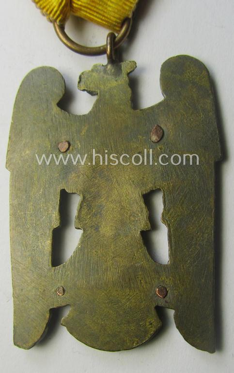 'Schlesisches Bewährungsabzeichen der II. Kl.' (or: 'Schlesischer Adler 2. Stufe') being a just moderately used example that comes mounted onto its full-length ribbon (ie. 'Bandabschnitt') as found