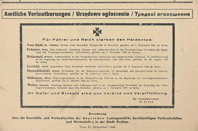 German Generalgoverment Newspaper 'Amtlicher Anzeiger'