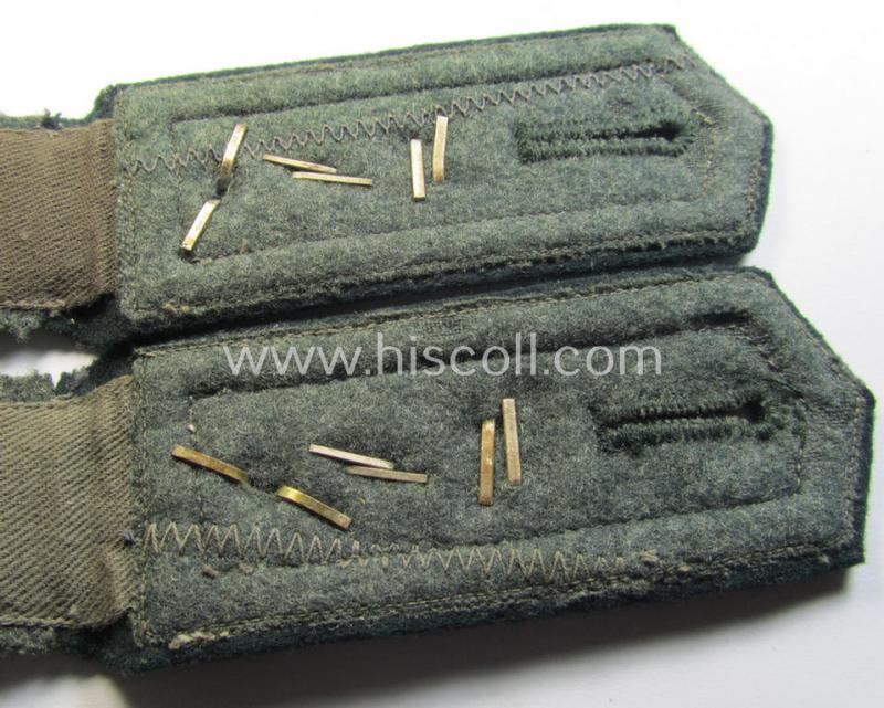Superb - and/or fully matching! - pair of (early- ie. pointed-styled) WH (Heeres) NCO- (ie. 'M36'- or: 'M40'-) pattern, 'cyphered' shoulderstraps as was intended for usage by a: 'Feldwebel des Maschinengewehr-Batallions 4'