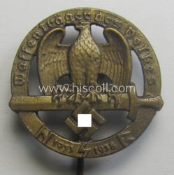Golden-bronze-toned, so-called: 'Nationalsozialistischer Soldatenring' (ie. 'NSR') membership-badge (or:...