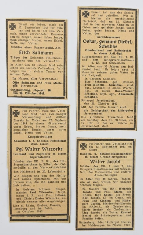 German Third Reich Era Death Messages
