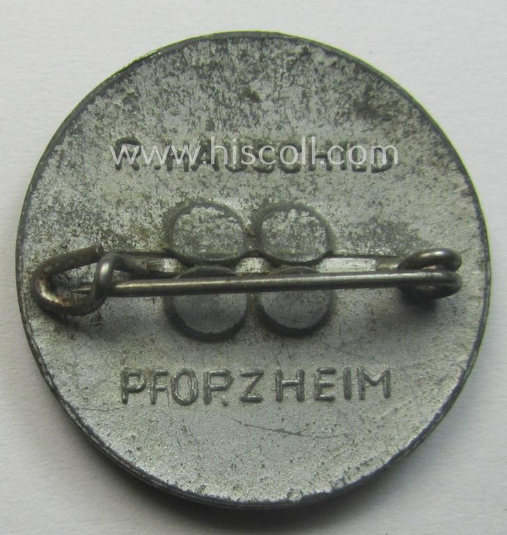 Zinc- (ie. 'Feinzink'-) 'N.S.D.A.P.'-related supporter-pin- (or: 'Symphatisanten-Abzeichen') being a maker- (ie. 'R. Hauschild'-) marked example showing the text: 'Opferring Elsass'