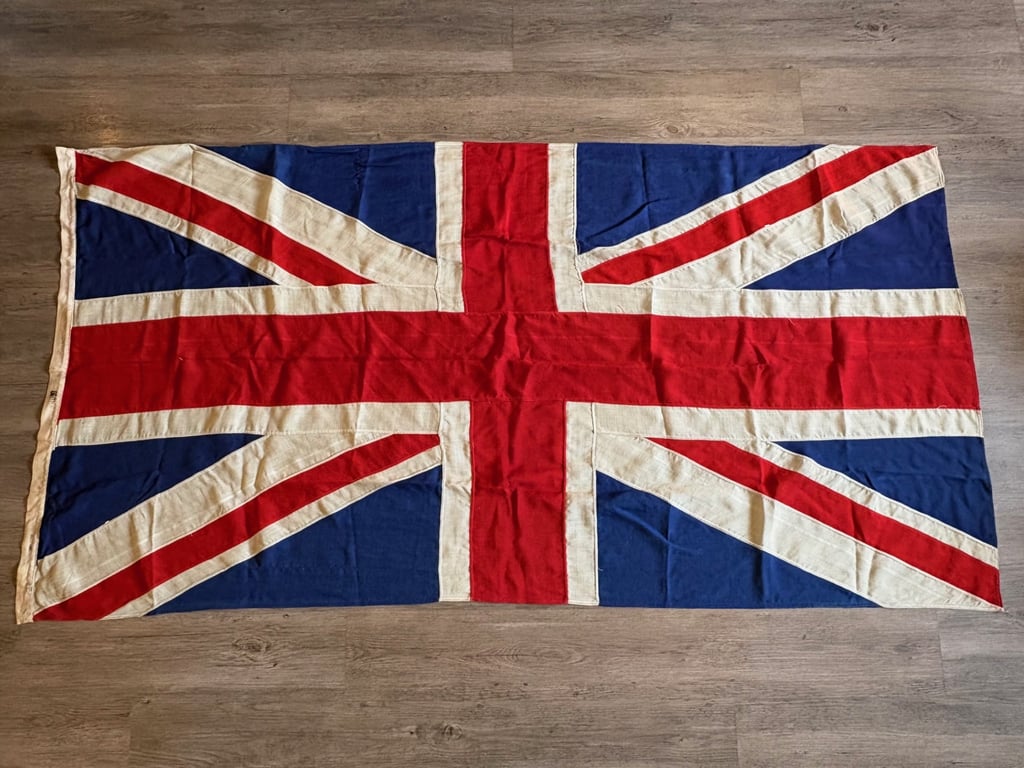 WWII BRITISH STAMPED PANEL STITCHED PATRIOTIC UNION JACK FLAG