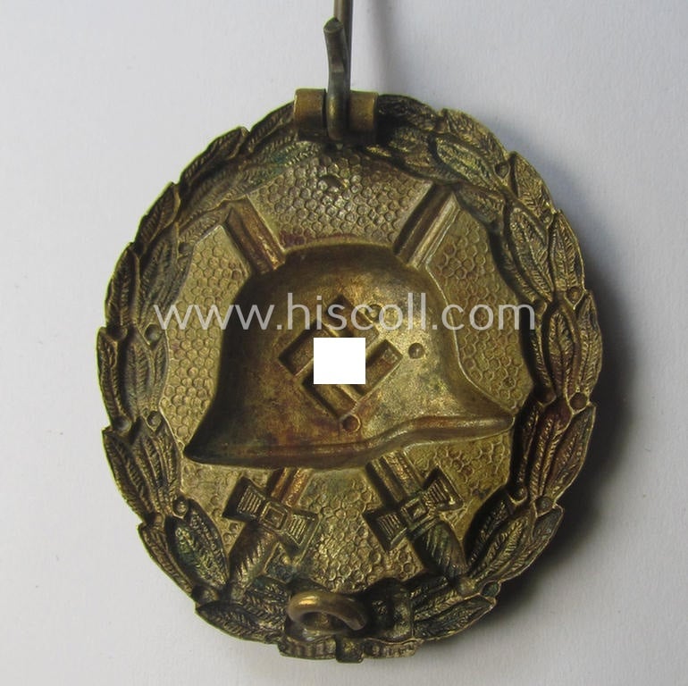 Luxuriously-styled, early-pattern silver-class wound-badge (ie.: 'Verwundeten Abzeichen in Silber') being a detailed so-called: 'Spanish Civil-War'-version that comes in a clearly used- and/or worn, condition