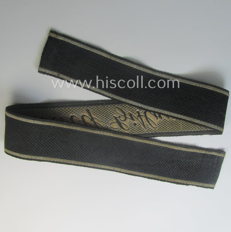 Superb - and just minimally worn and/or tunic-removed! - Waffen-SS 1943/44-pattern cuff-title (ie. 'Ärmelstreifen') in typical 'BeVo'-weave-pattern as was intended for a member within the: 1. SS-Panzer-Division "Leibstandarte-SS Adolf Hitler"