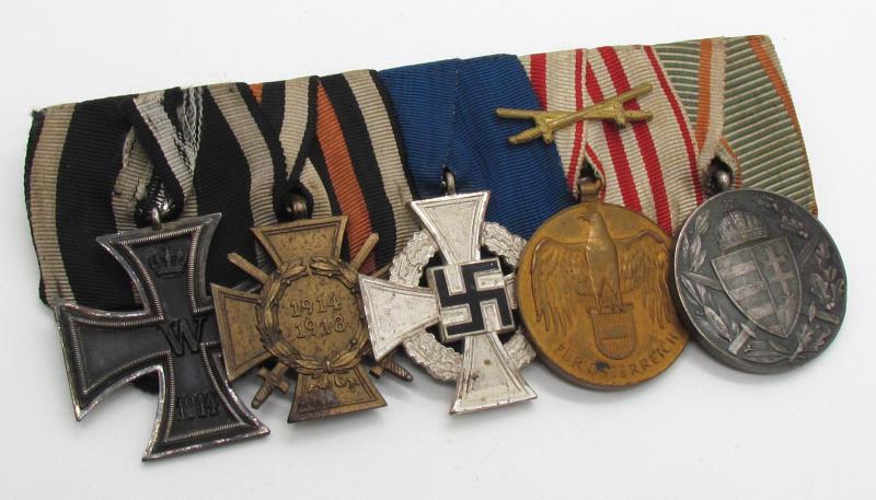 German WWI & WWII Era Five piece medal bar in Case