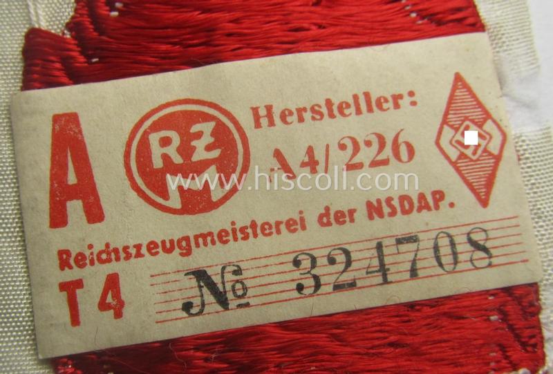 HJ/BDM (ie. 'Hitlerjugend'/'Bund Deutscher Mädel') trade- or specialist armbadge as executed in 'BeVo'-weave patten as was intended for usage by a: 'Bann-Feldscher' (or: medical-orderly at 'Bann'-level)