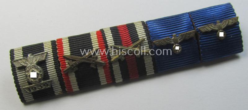 Superb, 5-pieced WH 'Feld- o. Bandspange' showing resp. the ribbons for a: WWI-period 'EK II. Kl.' (with detailed 'Wiederhohlungs-Spange Miniatur'!), a: 'KvK II.Kl. mit Schw.', an: 'FKK 14-18 mit Schw.' and two WH 'DA' (with attached devi...