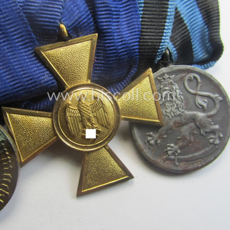 Superb, 5-pieced WWI- (ie. TR-) period, WH (Luftwaffe) medal-bar (ie. 'Ordenspange') resp. depicting an: 'EKII.Kl.', an: 'FKK 14-18 m. Schw.', a: WH (LW) 'DA 3. Stf.', a: WH (LW) 'DA 1. Stf.' and a Finish WWI-commemorative medal