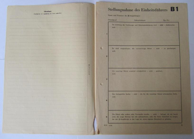 Neat - and never before encountered! - SS- (ie. 'Waffen-SS'-related-) 'file' (ie. 'Fragenbogen') as was intended for the: 'Rasse u. Siedlungshauptamt' ('R.u.S.') that comes in an overall very nice (ie. non-filled-in-), condition