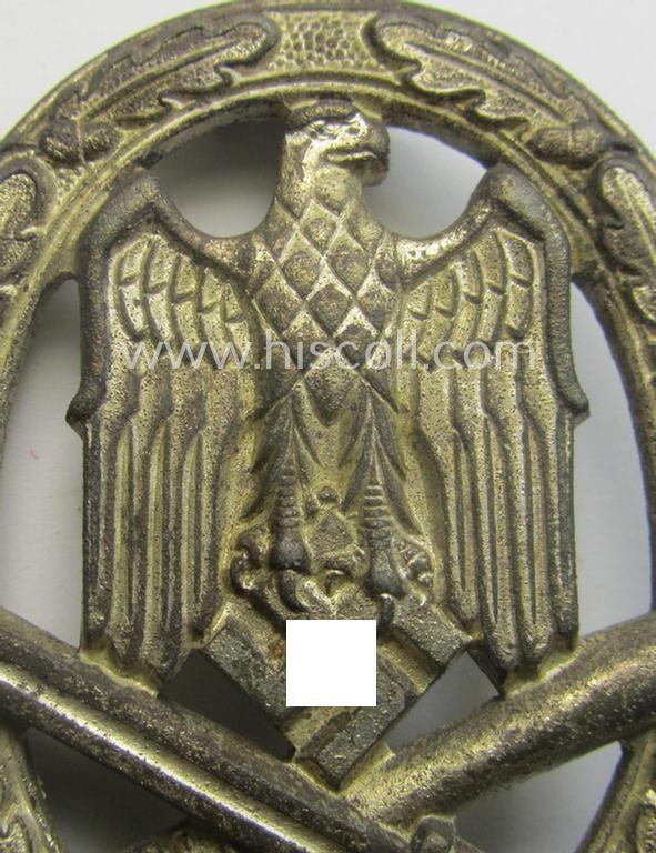 'Allgemeines Sturmabzeichen' being a detailed albeit unmarked example (of the 'long-barrel-hinge'-variant!) as executed in 'Feinzink' as produced by the: 'Steinhauer & Lück'-company