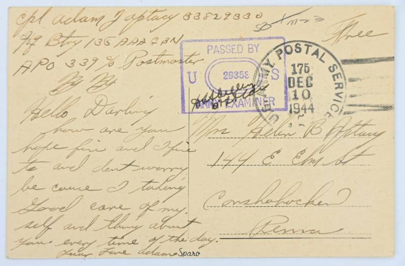 Dutch WW2 Postcard US Fieldpost