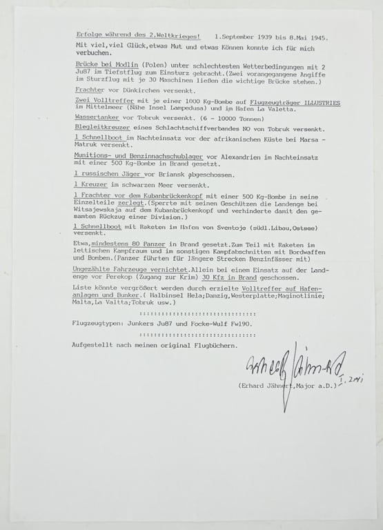 Signature of Luftwaffe KC-OLC&S Recipient 'Erhard Jähnert'