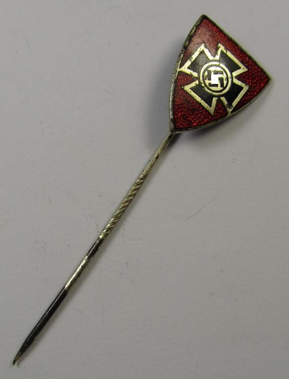 Membership-lapel-pin as was intended to signify membership within the: 'Nationalsocialistischer Reichskriegerbund' (ie. 'N.S.R.K.B.') being a non-maker-marked example that bears a: 'Ges.Gesch.'-patent-pending-designation on its back