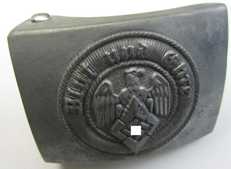 Stunning - and actually rarely encountered! - 'HJ- o. Hitlerjugend'-belt-buckle being a clearly maker- (ie. 'RzM M4/27'-) marked example (with period-attached 'RZM'-etiket!) that comes in an overall wonderful- (ie. 'virtually mint'!-), condit...