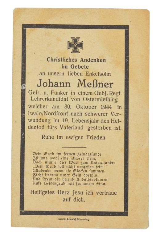 German WH GBJ Deathcard 'Johann Messner'