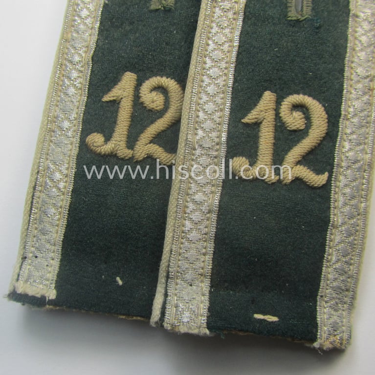 Pair of early- (ie. pre-) war-period WH (Heeres), 'M36'- (ie. 'M40-) pattern (rounded-style) and 'cyphered' NCO-type shoulderstraps as was intended for an: 'Unteroffizier u. Mitglied des Infanterie-Rgts. 12'