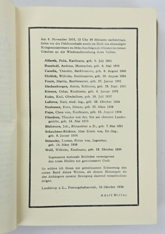 Letvian WW2 Mein Kampf Book Adolf Hitler Presented by General der Flieger Pflugbeil