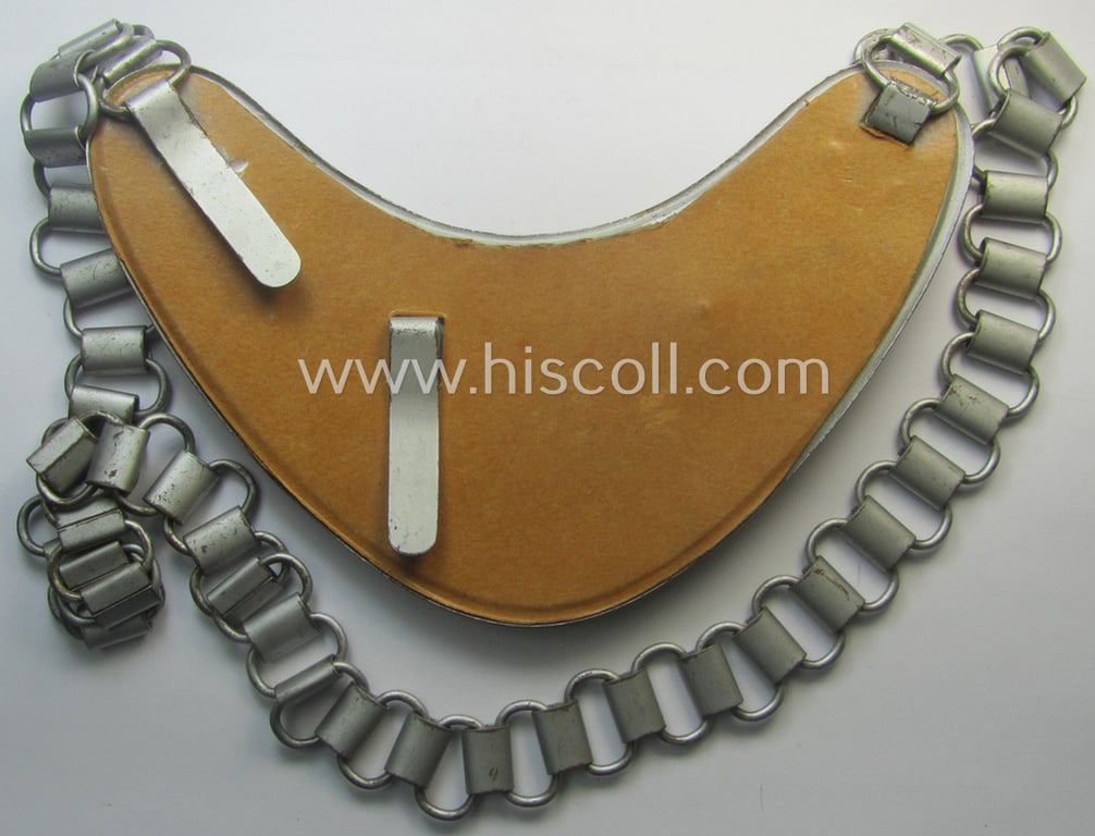 Superb - and 'virtually mint'! - example of a WH (Heeres) gorget (ie. 'Brustschild o. Ringkragen') entitled: 'Feldgendarmerie' being a non-maker-marked example that comes mounted onto its period-attached chain (ie. 'Kette')