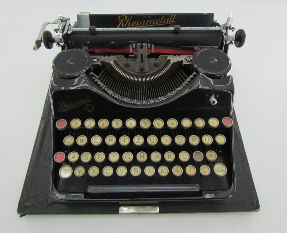 WWII Rheinmetall Typewriter with SS Key Complete with Case