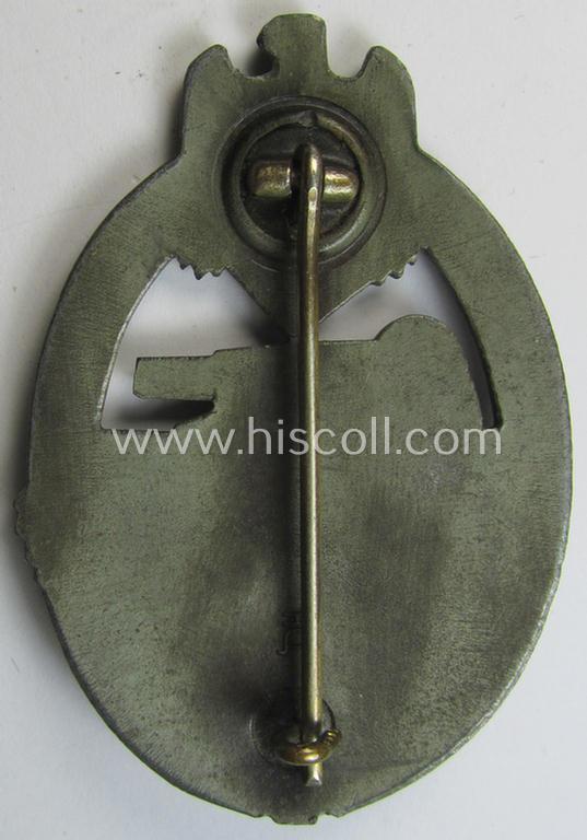 Superb - and hardly used! - 'Panzerkampfabzeichen in Bronze' being a neatly maker- (ie. 'HA'-) marked- and/or zinc- (ie. 'Feinzink'-) based specimen as was produced by the desirable 'Hersteller' (ie. maker): 'Hermann Aurich'