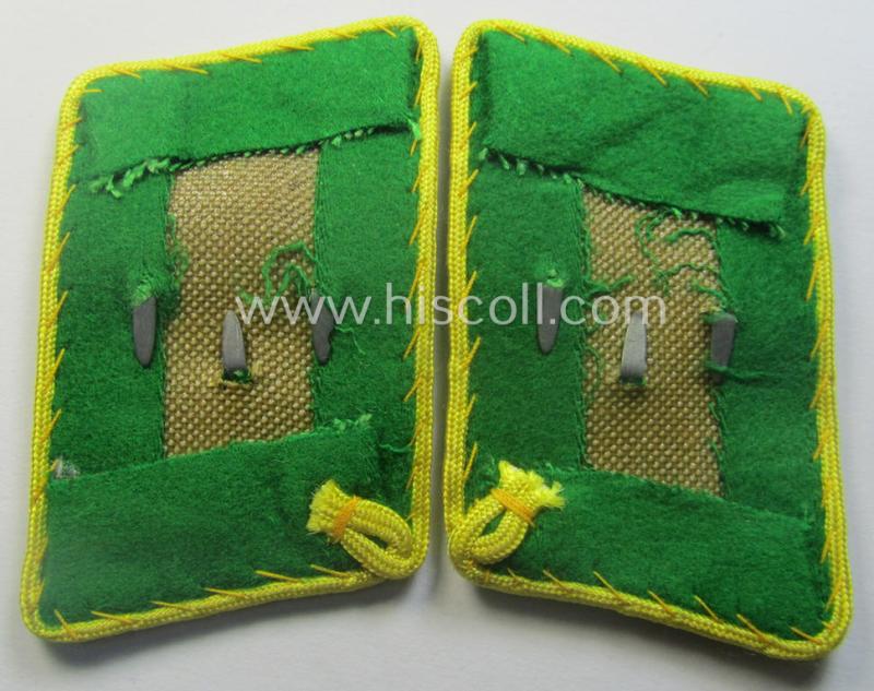 Pair of fully matching, bright-green-coloured- (and/or bright-yellow-piped-) WH (Luftwaffe) collar-patches (ie. 'Kragenspiegel') as was intended for usage by a: 'Soldat der LW-Felddivisionen'
