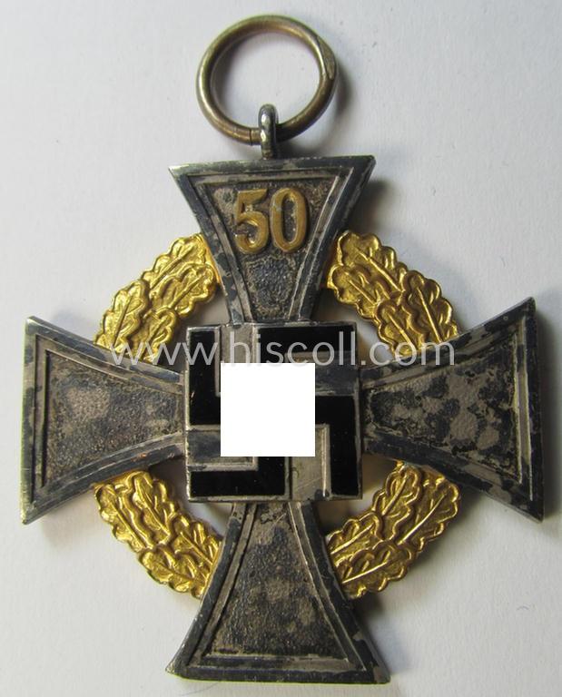 Attractive - and rarely encountered! - 'Treuedienst Ehrenzeichen' being of the so-called: 'Sonderstufe' as awarded for 50 years of loyal-service and that comes in an overall nice- (ie. surely issued- and/or moderately used-), condition