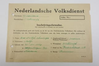 Dutch registration form of the Dutch “Volksdienst’