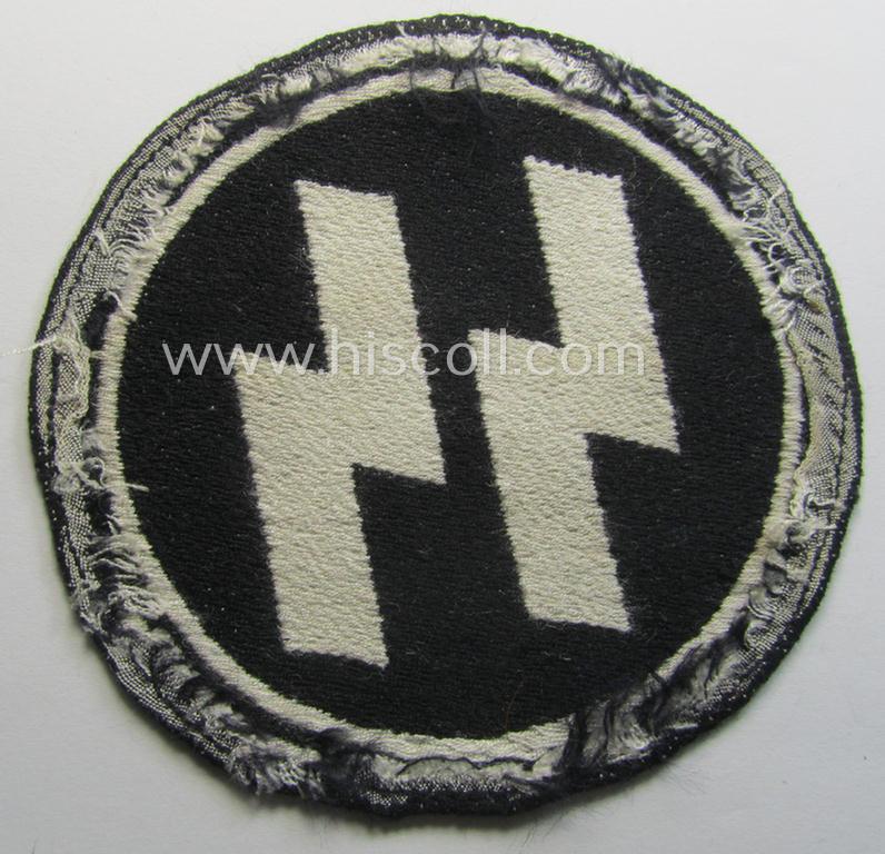 Waffen-SS sport-shirt emblem as executed in the neat 'BeVo'-weave pattern that is void of an: 'RzM'-etiket and that comes in an overall nice- (ie. moderately used- ie. tunic-attached-), condition
