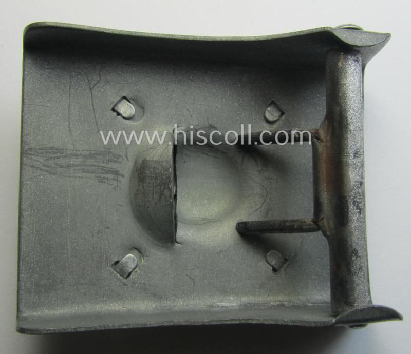 Police- (ie. 'Polizei') 'standard'-pattern, silver-toned- and zinc-based belt-buckle (ie. 'Koppelschloss für Mannschaften u. Uffz. der Polizei') being a non-maker-marked example