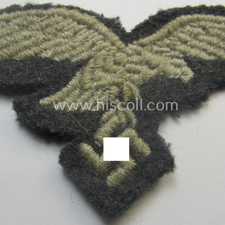 Moderately used and/or carefully cap-removed, WH (Luftwaffe) cap-eagle and cocarde-set as was specifically intended for usage onto the LW side-caps (ie. 'Schiffchen') or M43-field-caps ('Einheitsfeldmützen')