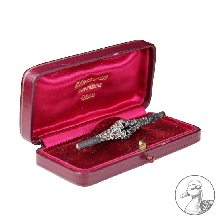 Patriotische Damenspange Eisernes Kreuz 1914 Juwelier Goldschmidt Köln Silber 800