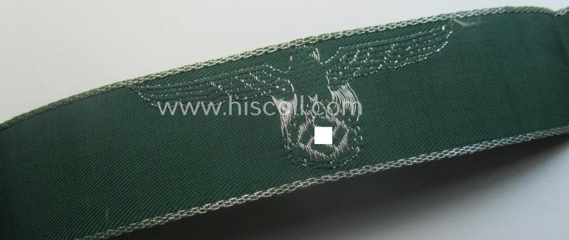 Hardly- (ie. never!) worn, customs-related cuff-title (ie. 'Ärmelstreifen des Reichsfinanzverwaltung- o. Zollgrenzschutz') being a detailed example as executed in the so-called: 'flatwire'- (ie. 'BeVo-weave'-) pattern