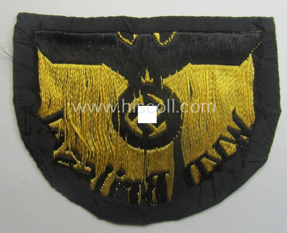 Truly used RB- ('Reichsbahn'-) related arm-eagle as executed in 'BeVo'-weave style as was intended for an official of the: 'Deutsche Reichsbahn' ie. the 'WVD Brüssel' (or: 'Wehrmacht Verkehrs-Direktion Brüssel')