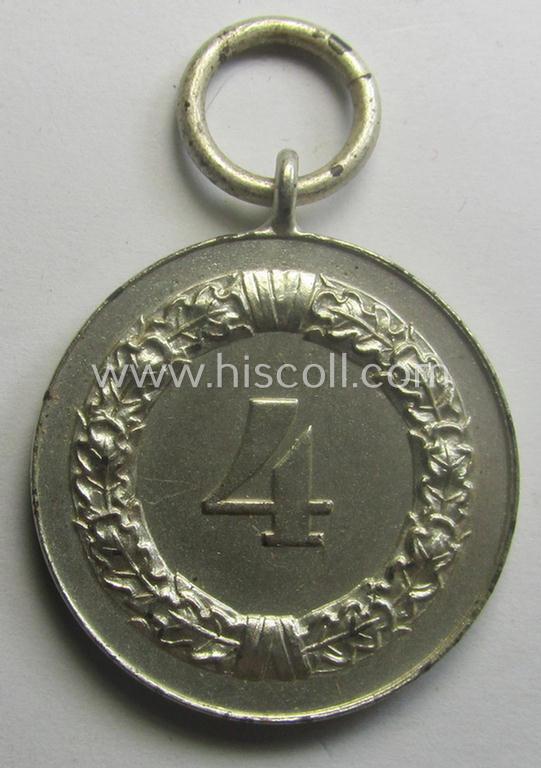 Superb - and usually seen! - WH (Luftwaffe) bright-silver-toned, 'WH-DA der 4. Klasse für 4 Jahre Dienstzeit' that comes with its accompanying ribbon (ie. 'Bandabschnitt') and eagle-device as stored in its period 'Cellophan'-based pouch