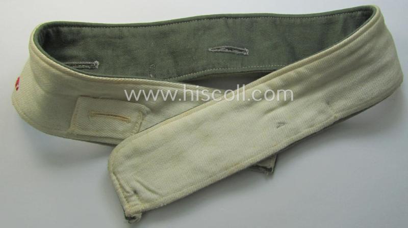 WH (Heeres o. Waffen-SS) greenish-coloured- and/or 'standard-issue'-pattern so-called: 'Kragenbinde' (or: uniform inner-collar) being a regular-issued- (and size ie. maker-marked) example that comes in a moderately used- ie. worn, condition