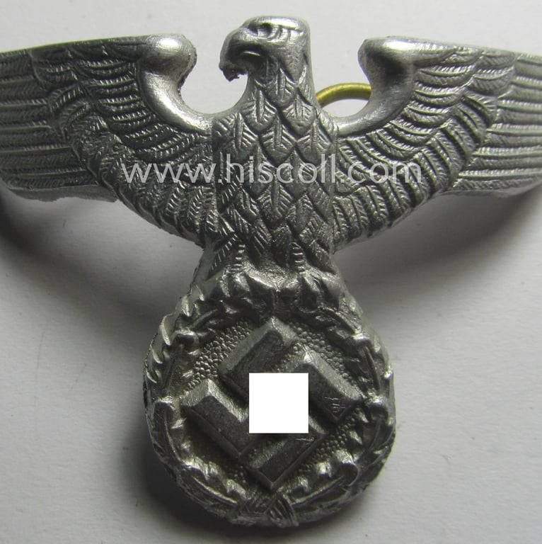 Bright-silver-coloured- and/or: aluminium-based (political-style) visor- (ie. 'Schirmmützen'-) cap-eagle being a detailed example that is neatly: 'OGL' marked on its back